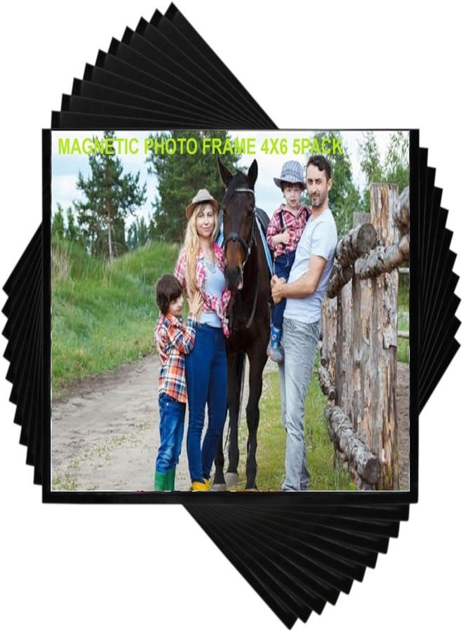 iCONY Magnetic Picture Frame 4X6 for Refrigerator-5 Pack, White,Photo Magnets Sleeves Reusable for Locker, Office Cabinet, Notice Board, Any Metal Surface (Black, 4X6 inch) - Image 1