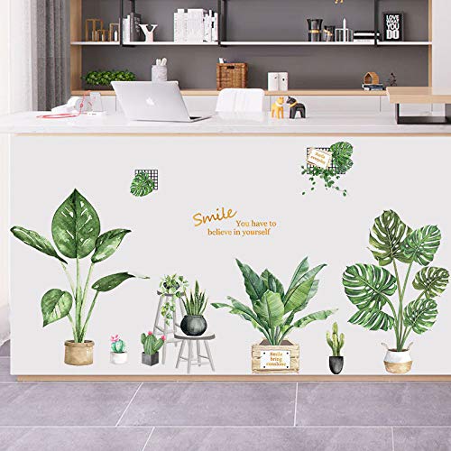 Green Plants Potted Plants Wall Stickers for Living RoomTropical Plants Green Leaves Bedroom Offices Wall Decals Art Murals Home Decoration