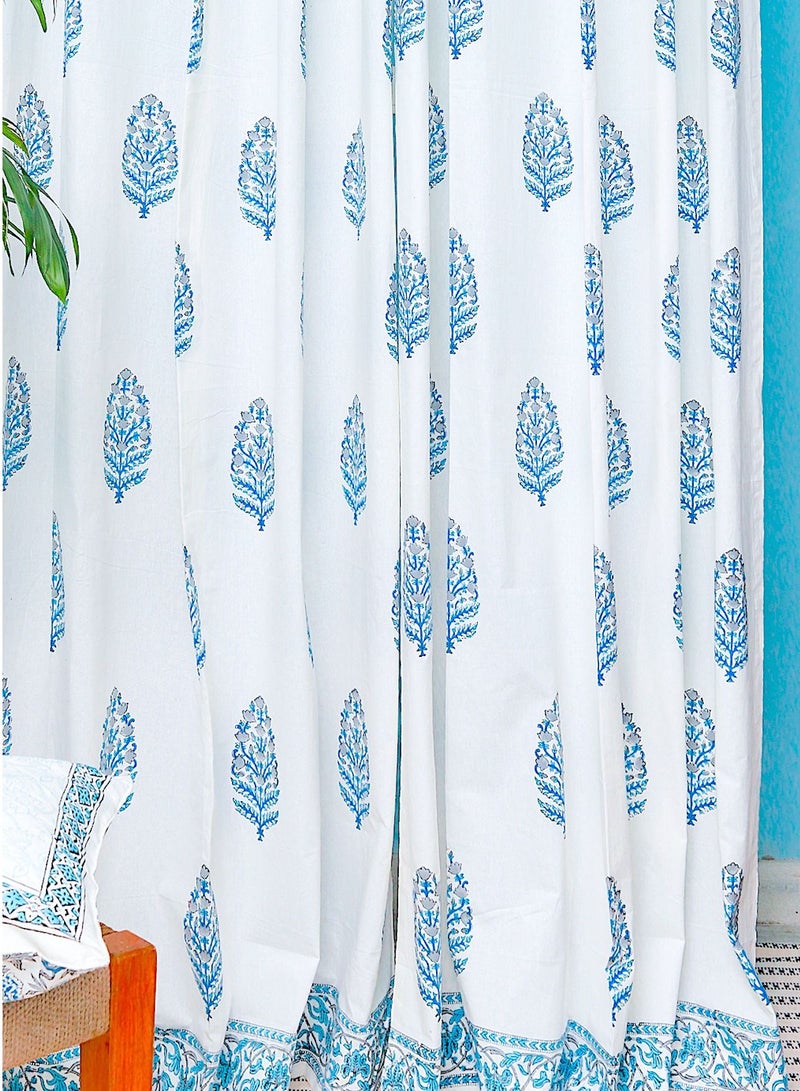 OJARIYA Blue Ikat Hand Block Printed Premium Cotton Curtains 274 x 152 cms - Image 5