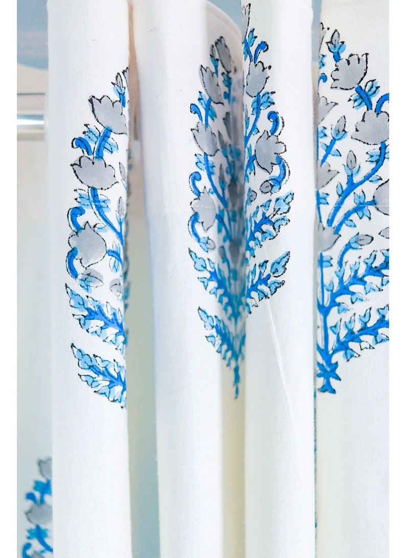 OJARIYA Blue Ikat Hand Block Printed Premium Cotton Curtains 274 x 152 cms - Image 3