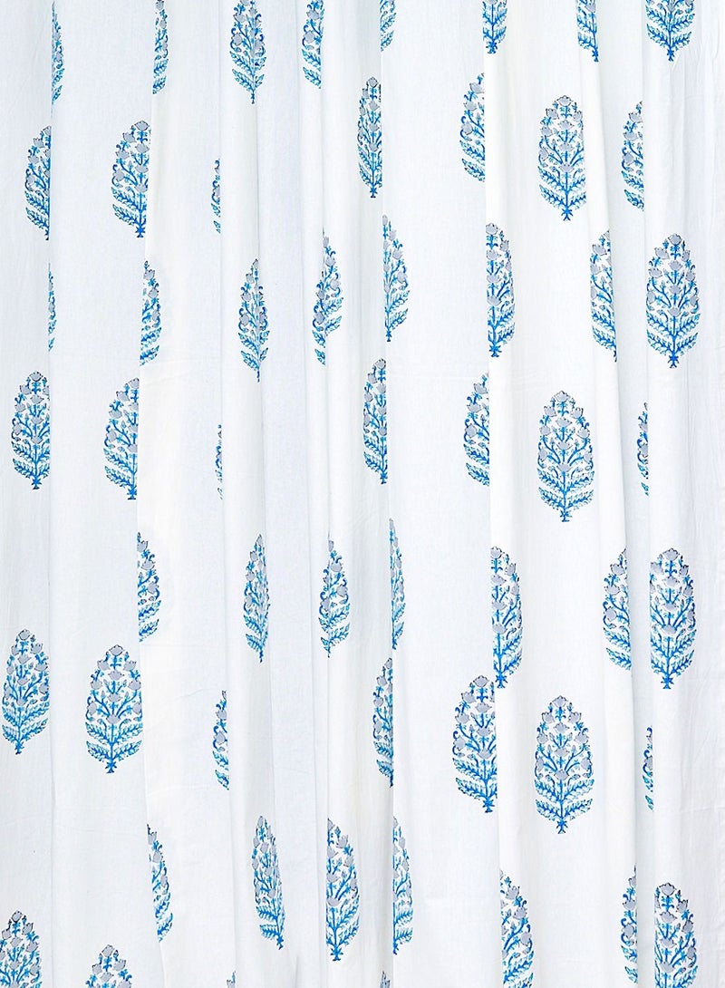 OJARIYA Blue Ikat Hand Block Printed Premium Cotton Curtains 274 x 152 cms - Image 4