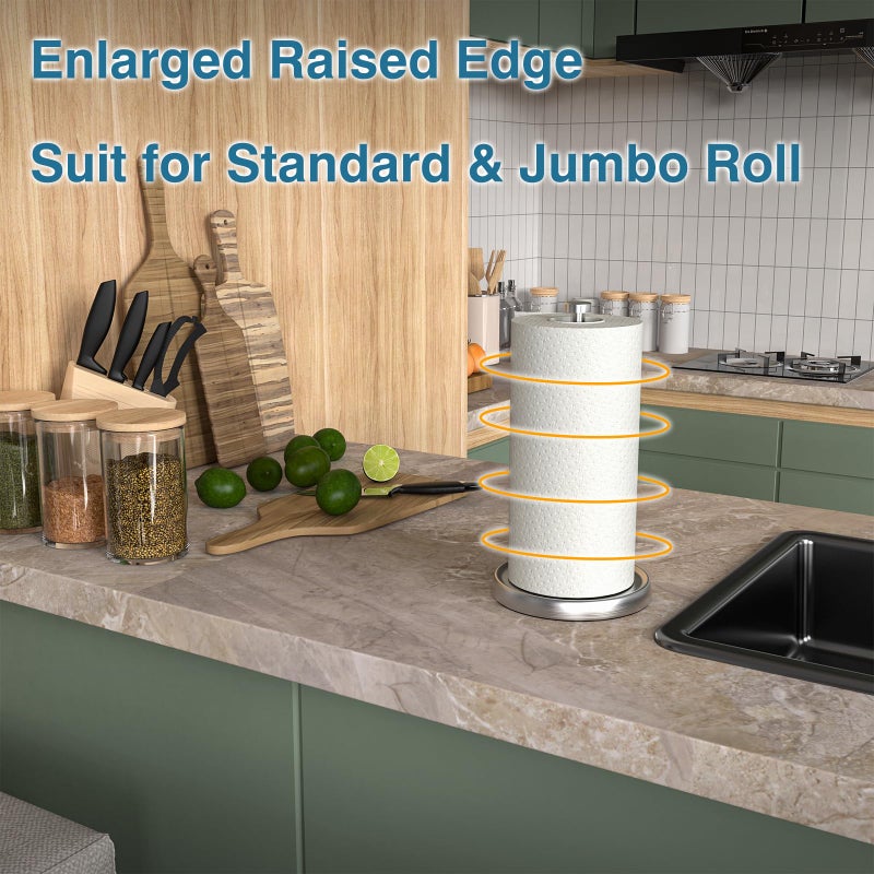 Swaitee Paper Towel Holder Countertop, One-Handed Tear, Stainless Steel, Weighted Base, Silver, Paper Towel Roll Holder Stand with Ratchet Mechanism for Kitchen Bathroom Farmhouse Essentials Decor Accessories - Image 2