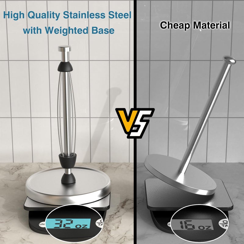 Swaitee Paper Towel Holder Countertop, One-Handed Tear, Stainless Steel, Weighted Base, Silver, Paper Towel Roll Holder Stand with Ratchet Mechanism for Kitchen Bathroom Farmhouse Essentials Decor Accessories - Image 5