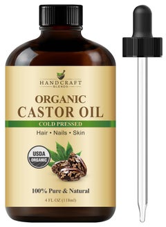 Cold-Pressed Organic Castor Oil In Glass Bottle - 4 Fl Oz - 100% Pure And Natural - Premium Grade Oil For Hair Growth, Eyelashes And Eyebrows - Carrier Oil - Hair And Body Oil