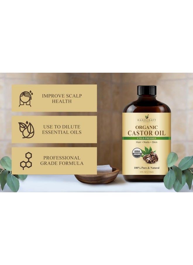 handcraft Blends - Cold-Pressed Organic Castor Oil In Glass Bottle - 4 Fl Oz - 100% Pure And Natural - Premium Grade Oil For Hair Growth, Eyelashes And Eyebrows - Carrier Oil - Hair And Body Oil - Image 1