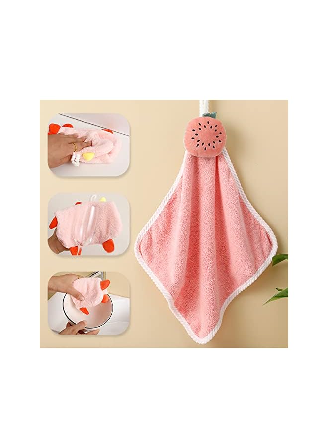 The Bros 4 Pack Cute Kids Hand Towels with Hanging Loop, Plush Absorbent Toddler Animals Hand Towels Washcloth for Bathroom Kitchen Bedroom Fast Drying - Image 2