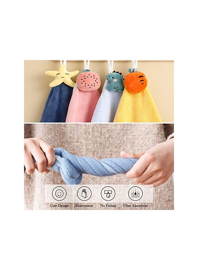 The Bros 4 Pack Cute Kids Hand Towels with Hanging Loop, Plush Absorbent Toddler Animals Hand Towels Washcloth for Bathroom Kitchen Bedroom Fast Drying - Image 5