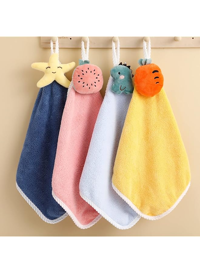 The Bros 4 Pack Cute Kids Hand Towels with Hanging Loop, Plush Absorbent Toddler Animals Hand Towels Washcloth for Bathroom Kitchen Bedroom Fast Drying - Image 1