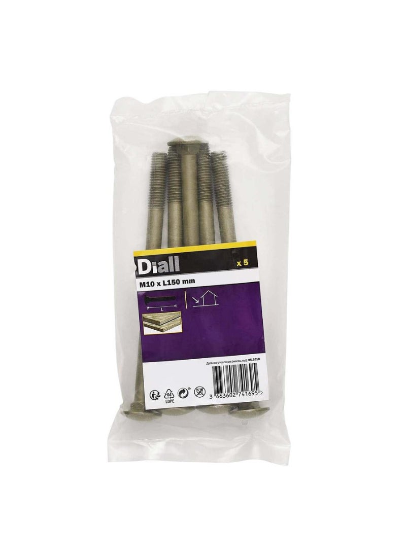 ACE Diall Carbon Steel Cup Square Bolt Pack M10 x 150mm 5Pcs 