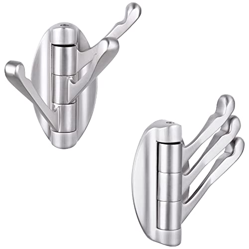Angle Simple Foldable Swivel Towel Hook 2 PCS, Metal Flexible Coat Hook, Bath Towel Holder, Heavy Duty Robe Clothes Hanger for Bathroom RV Wall Mount, Brushed Nickel - Image 1