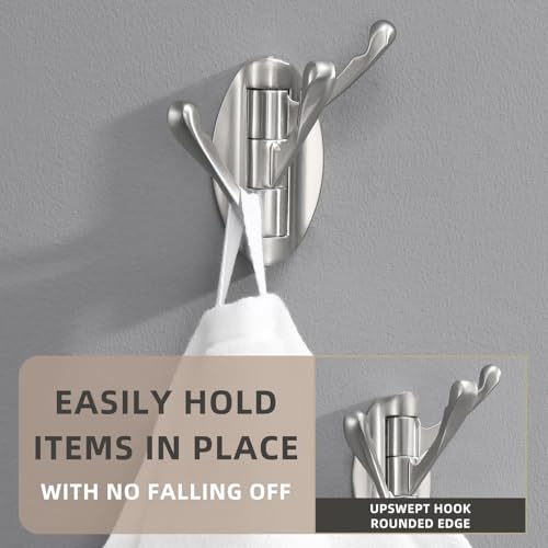 Angle Simple Foldable Swivel Towel Hook 2 PCS, Metal Flexible Coat Hook, Bath Towel Holder, Heavy Duty Robe Clothes Hanger for Bathroom RV Wall Mount, Brushed Nickel - Image 5