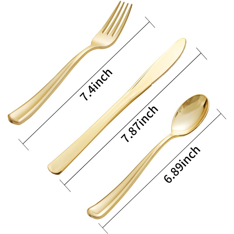 BUCLA 600 Pieces Gold Plastic Silverware - Disposable Gold Utensils - Heavyweight Plastic Cutlery set- 200 Forks  200 Spoons  200 Knives - Image 2