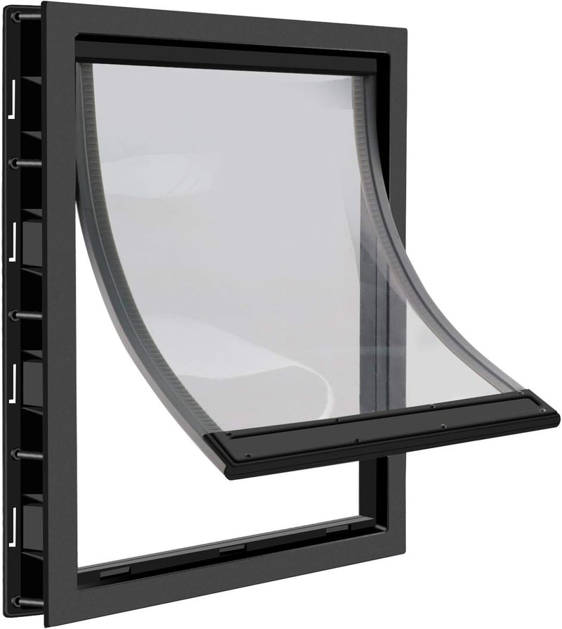 CEESC Large Dog Cat Flap with Soft Clear Magnetic Flap and Snap Closure Panel, Premium PVC Plastic Cat Flap for Large Dogs (XL, Black) - Image 1