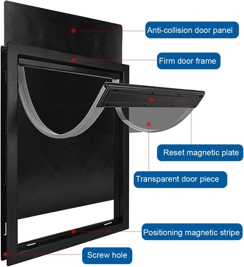 CEESC Large Dog Cat Flap with Soft Clear Magnetic Flap and Snap Closure Panel, Premium PVC Plastic Cat Flap for Large Dogs (XL, Black) - Image 3