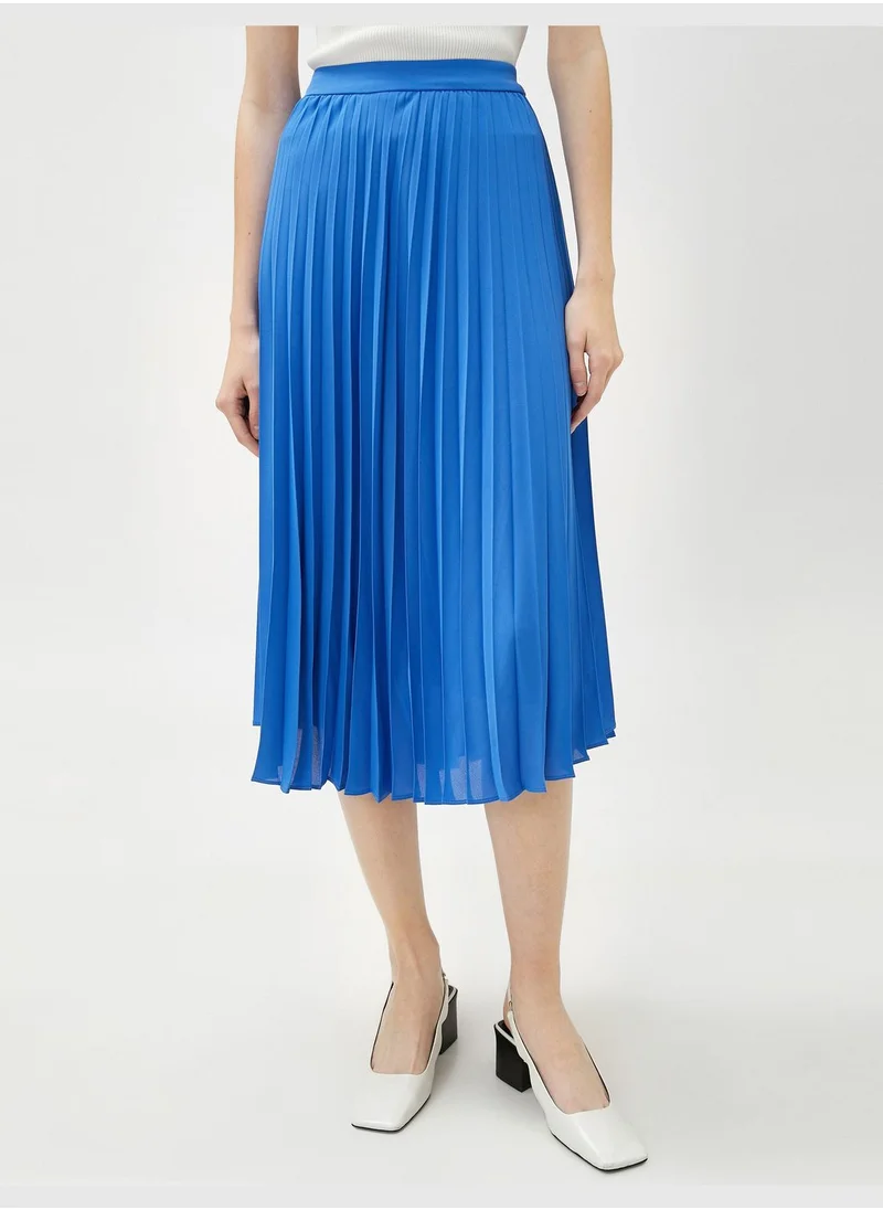 KOTON Elastic Waist Midi Chiffon Pleated Skirt