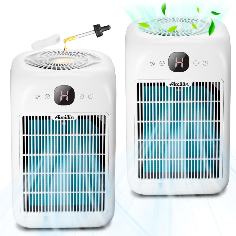 Air Purifiers for Home Bedroom Up to 908 Sq Ft Each One by 10W Brushless DC Motor Dual Air Intakes 3in1 HEPA Filter with Sleep Mode Aromatherapy for Smoke Pet Dander Pollutants Odor 2 PACK