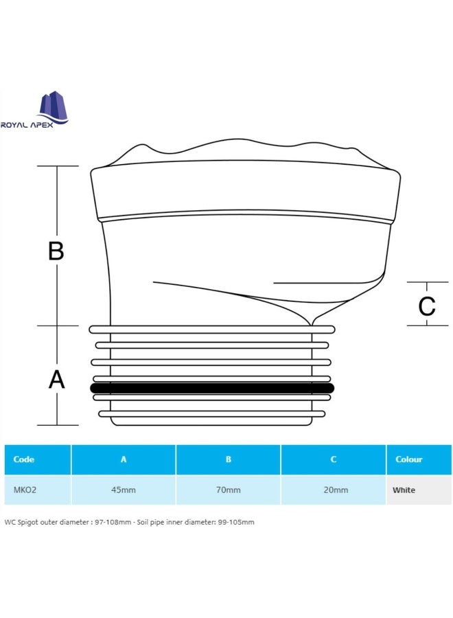 Royal Apex High Quality Standard Wc Connector Toilet Pan Connector (Offset 20 Mm) - Image 2
