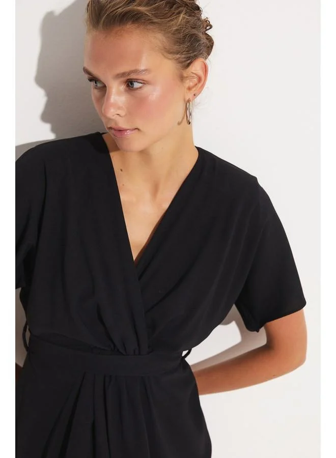JUNE Belted V-Neck Dress