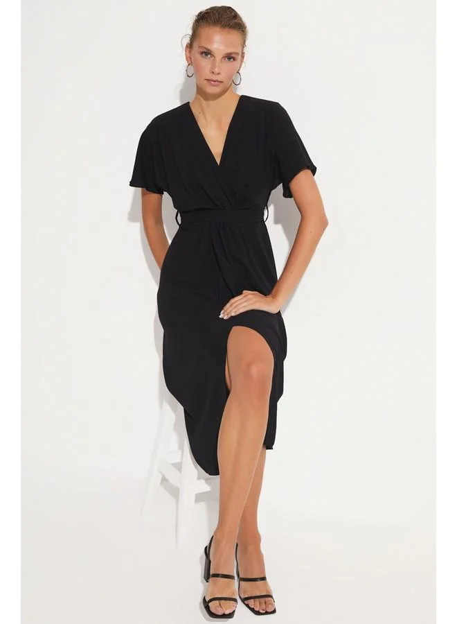 JUNE Belted V-Neck Dress