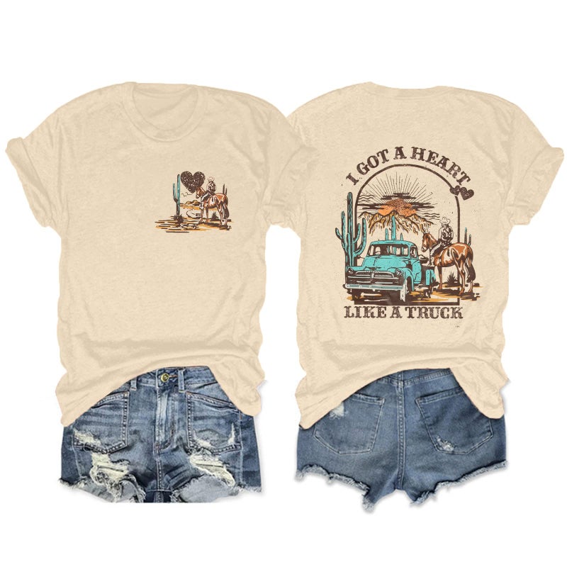 LUKYCILD I Got A Heart Like A Truck T Shirt Women Country Music Shirts Nashville Concert Outfit Western Sunset Cowgirl Tops - Image 1