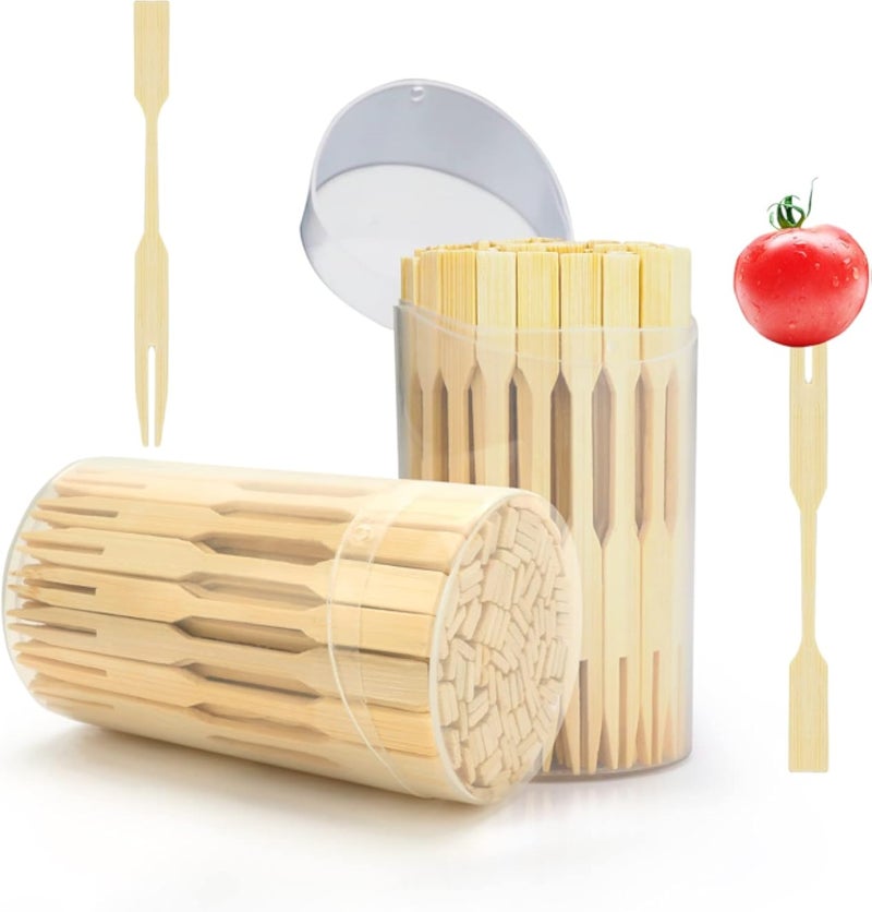 2 Packs Mini Bamboo Forks 3.5 inch, Small Forks for Appetizers, Cocktail Forks Fruit Forks, Toothpicks for Appetizer, Disposable Wooden/Wood Food Picks for Charcuterie Board Accessories. 220 PCS