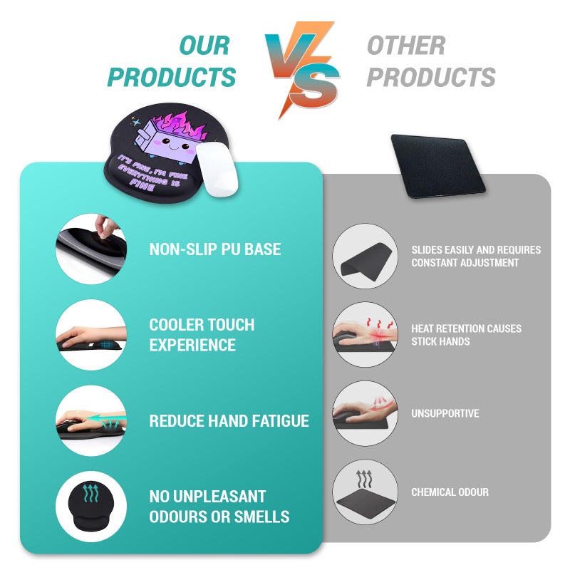 Hancynir Ergonomic Mouse Pad with Wrist Support, Cute Funny Gel Mouse Pads Wrist Rest, Dumpster on Fire Comfortable Computer Mousepad for Gaming Laptop Work Home Desk Accessories Office Supplies Decor - Image 3