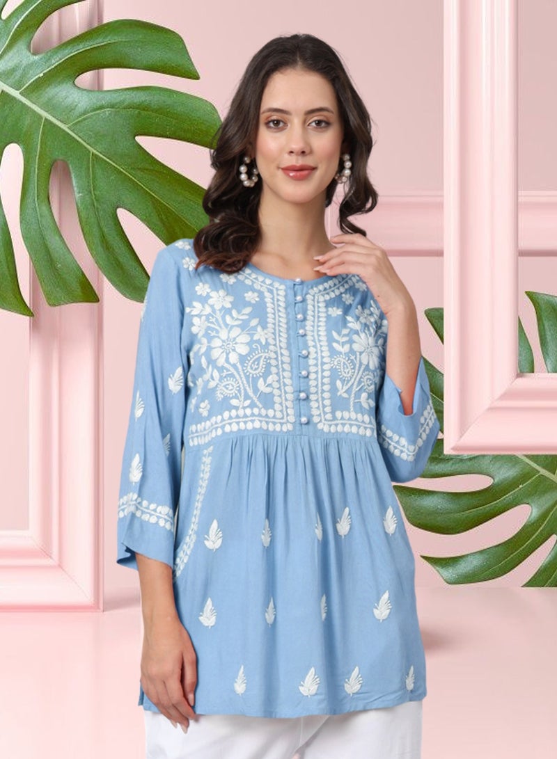 Alaya Women Hand Embroidered Chikankari Rayon Kurti-AL3696 - Image 1