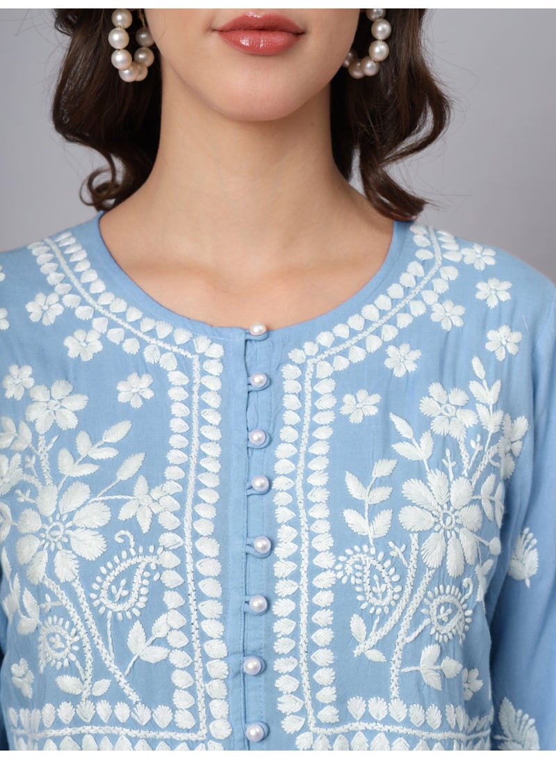 Alaya Women Hand Embroidered Chikankari Rayon Kurti-AL3696 - Image 3