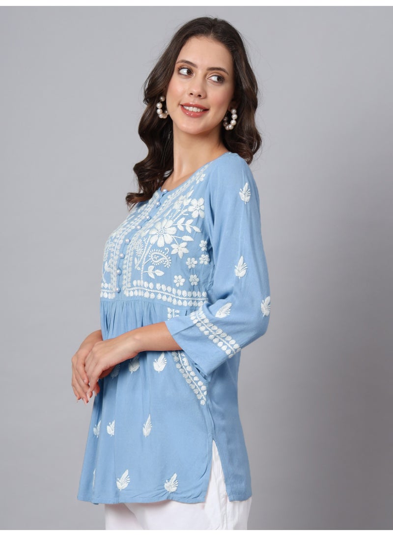 Alaya Women Hand Embroidered Chikankari Rayon Kurti-AL3696 - Image 4