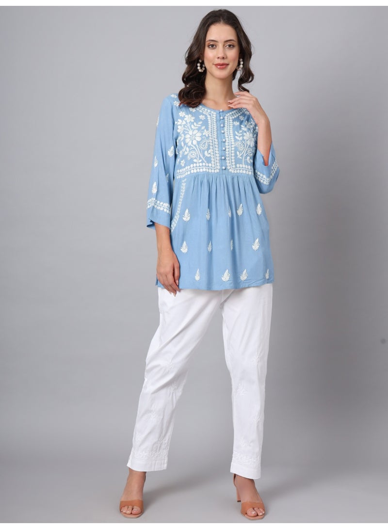 Alaya Women Hand Embroidered Chikankari Rayon Kurti-AL3696 - Image 2
