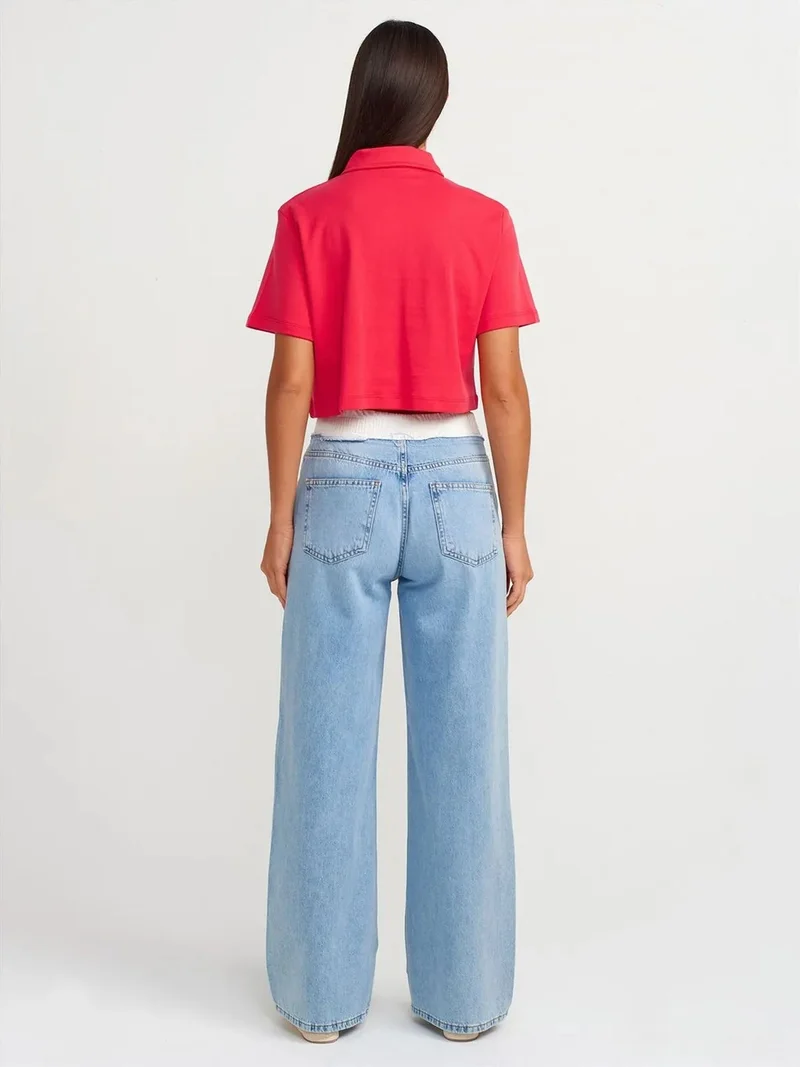 Dilvin Dilvin High-Waist Wide-Leg Cotton Denim Jeans