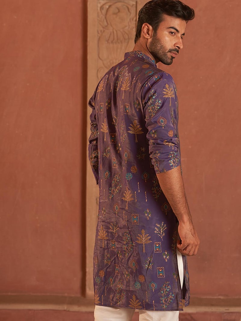 jompers قميص كورتا مستقيم مزخرف بالأزهار من مزيج الحرير للرجال - Image 3