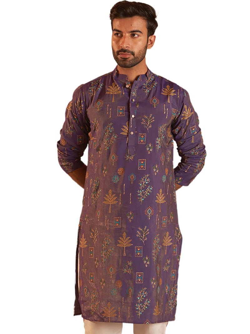 jompers قميص كورتا مستقيم مزخرف بالأزهار من مزيج الحرير للرجال - Image 1