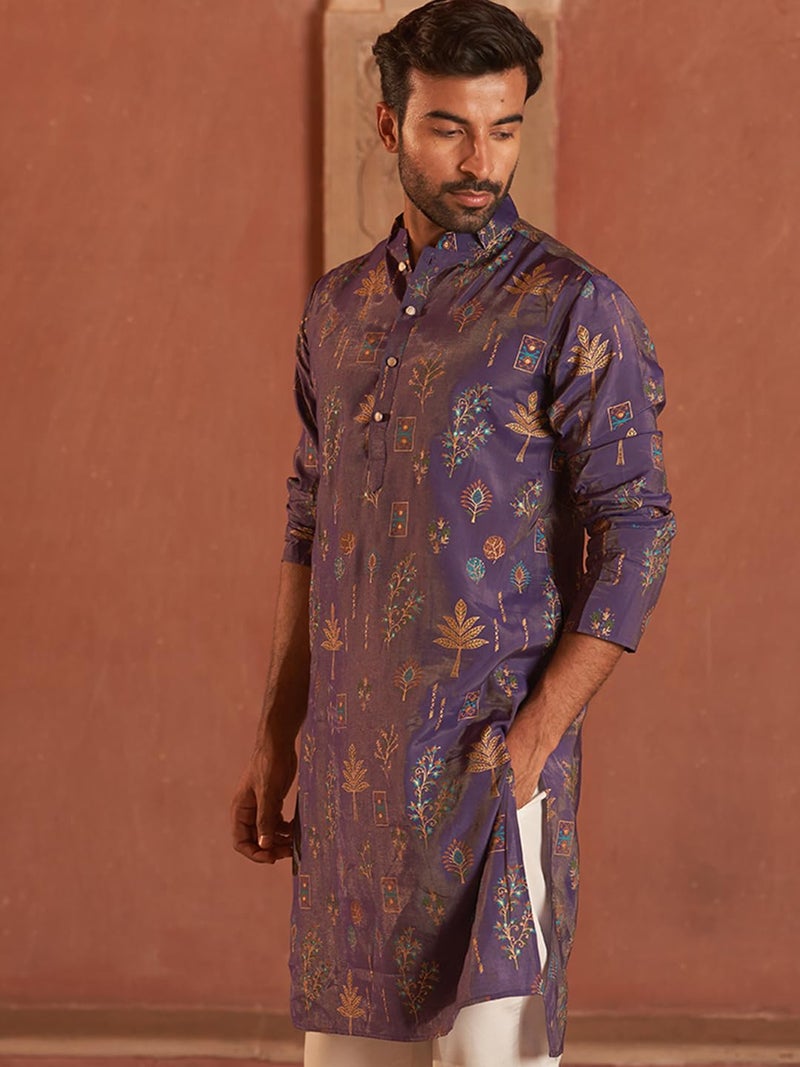 jompers قميص كورتا مستقيم مزخرف بالأزهار من مزيج الحرير للرجال - Image 2