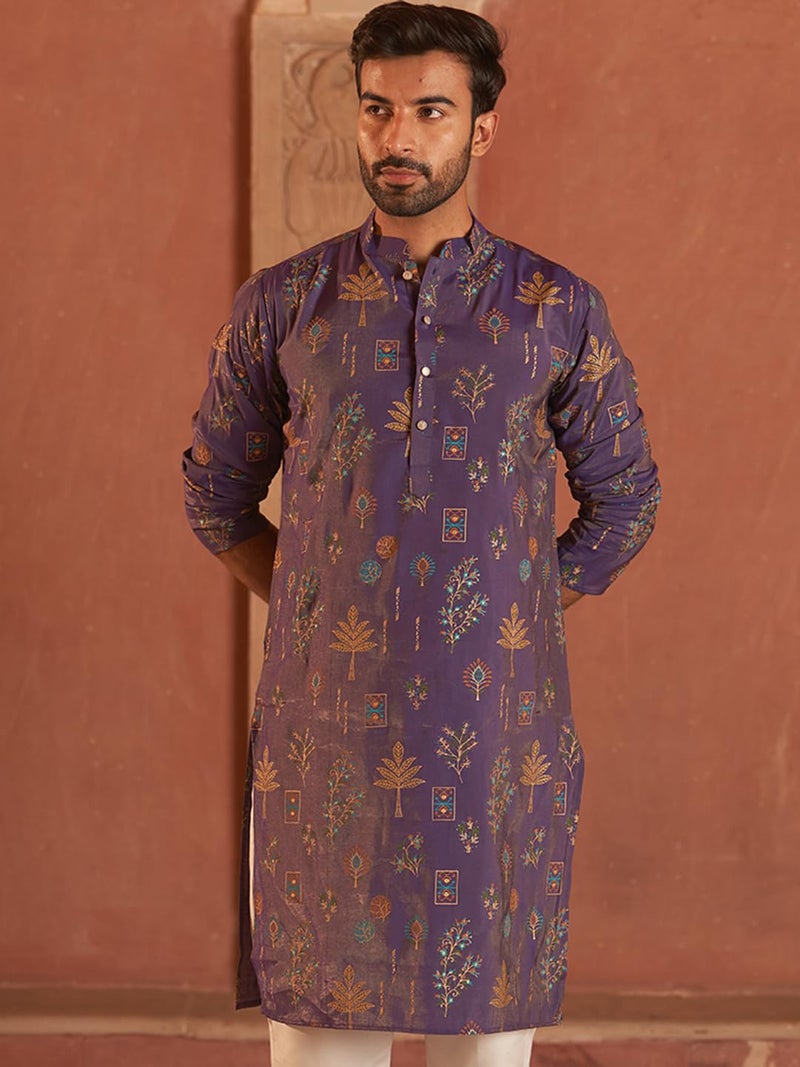 jompers قميص كورتا مستقيم مزخرف بالأزهار من مزيج الحرير للرجال - Image 4