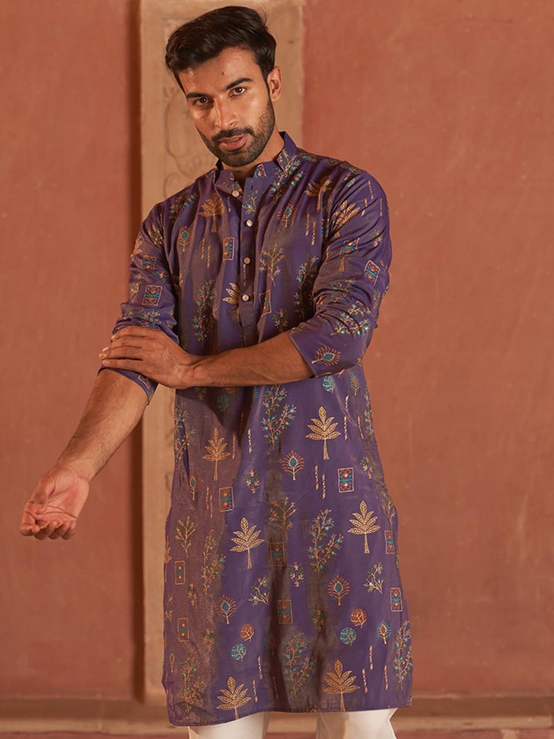 jompers قميص كورتا مستقيم مزخرف بالأزهار من مزيج الحرير للرجال - Image 5