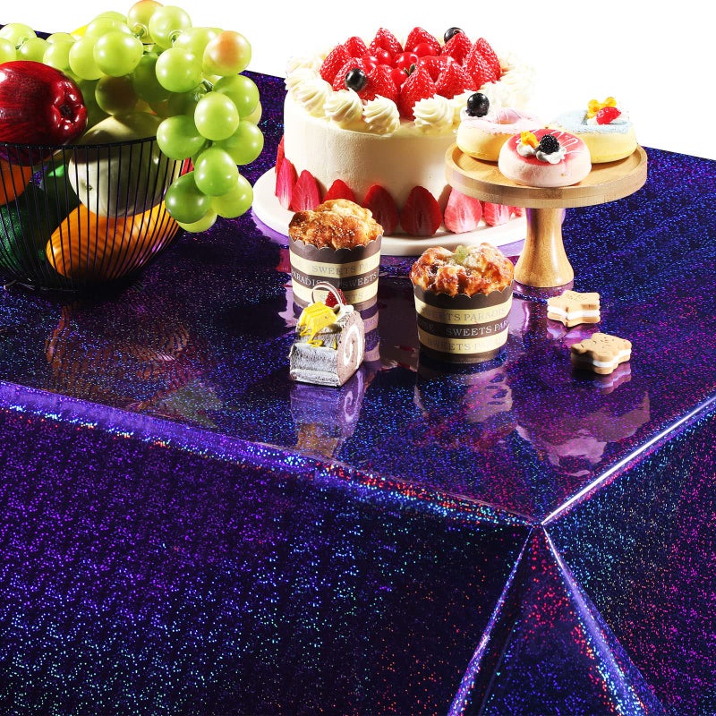 Irenare 3 Pack Iridescence Plastic Tablecloths Laser Table Covers Holographic Foil for Girl Party Wedding Disco Dance Birthday Holiday Mermaid Party Decorations 54 x 108 Inch (Purple) - Image 4