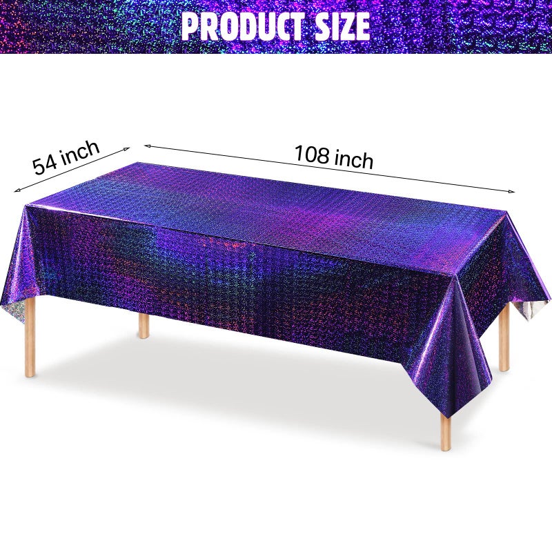 Irenare 3 Pack Iridescence Plastic Tablecloths Laser Table Covers Holographic Foil for Girl Party Wedding Disco Dance Birthday Holiday Mermaid Party Decorations 54 x 108 Inch (Purple) - Image 2