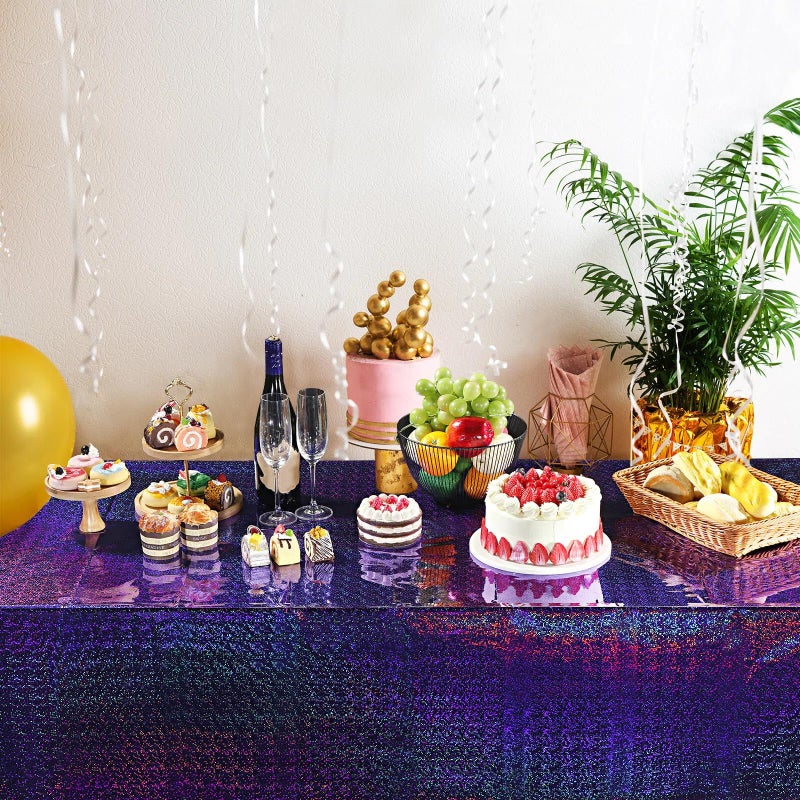 Irenare 3 Pack Iridescence Plastic Tablecloths Laser Table Covers Holographic Foil for Girl Party Wedding Disco Dance Birthday Holiday Mermaid Party Decorations 54 x 108 Inch (Purple) - Image 5