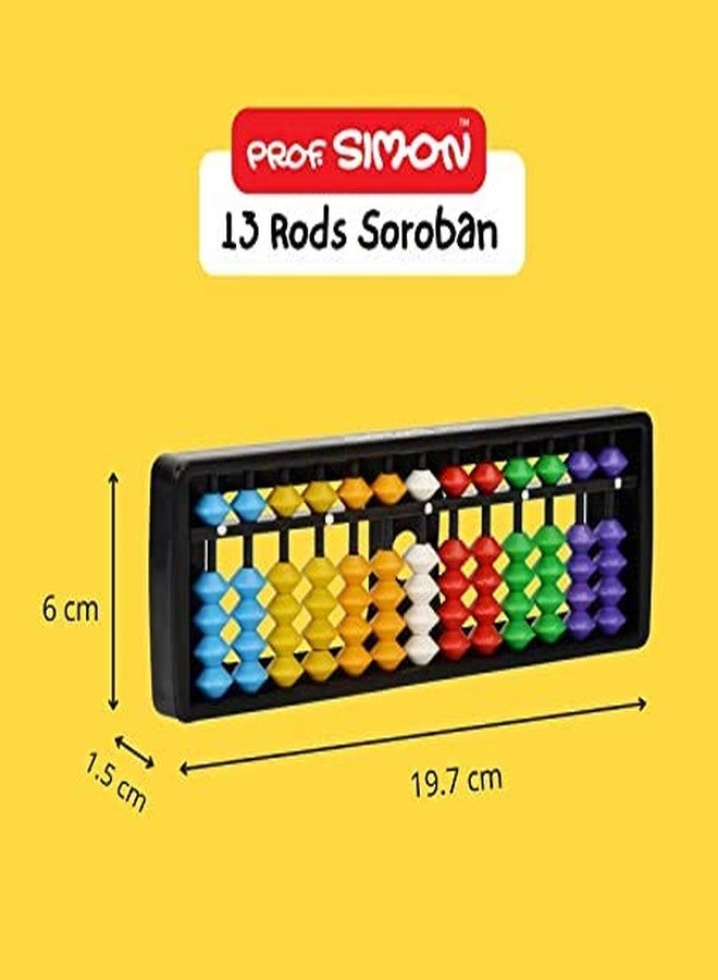 PROF. SIMON 13 Rods/Digits Soroban Plastic Abacus With Multi-Colored Beads, Kids - Image 2
