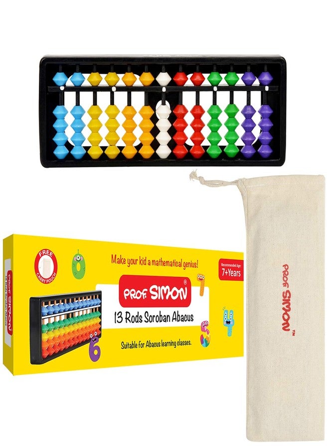PROF. SIMON 13 Rods/Digits Soroban Plastic Abacus With Multi-Colored Beads, Kids - Image 1