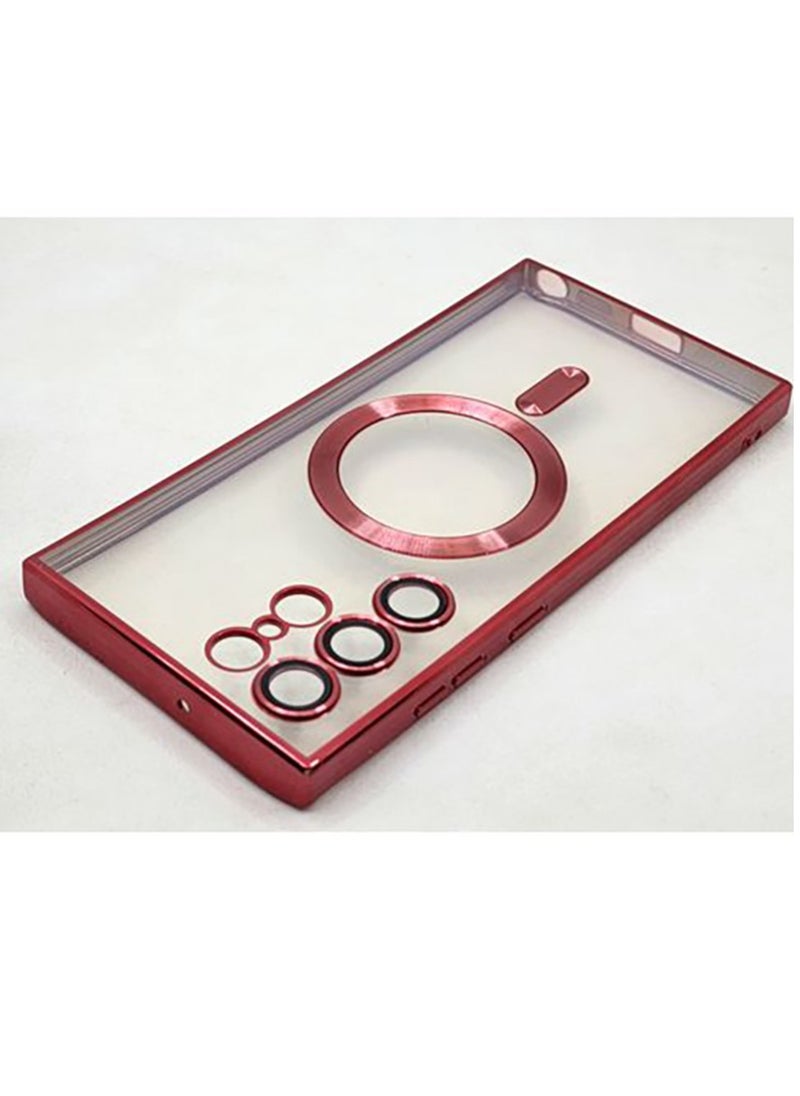 Generic Samsung Galaxy S22 Ultra MagSafe Case With Colored Sides & Camera Protection-Clear / Red  - Image 1