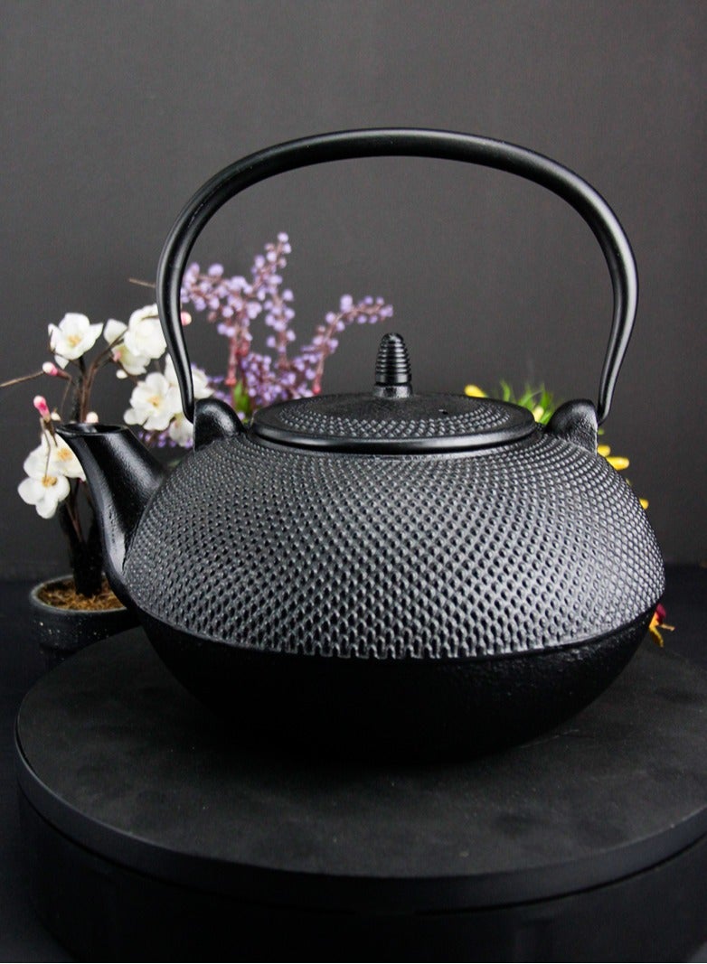 Tealand Durable Cast Iron Teapot With Stainless Steel Infuser for Loose Tea Coated with Enameled Interior (3L) Black - Image 2