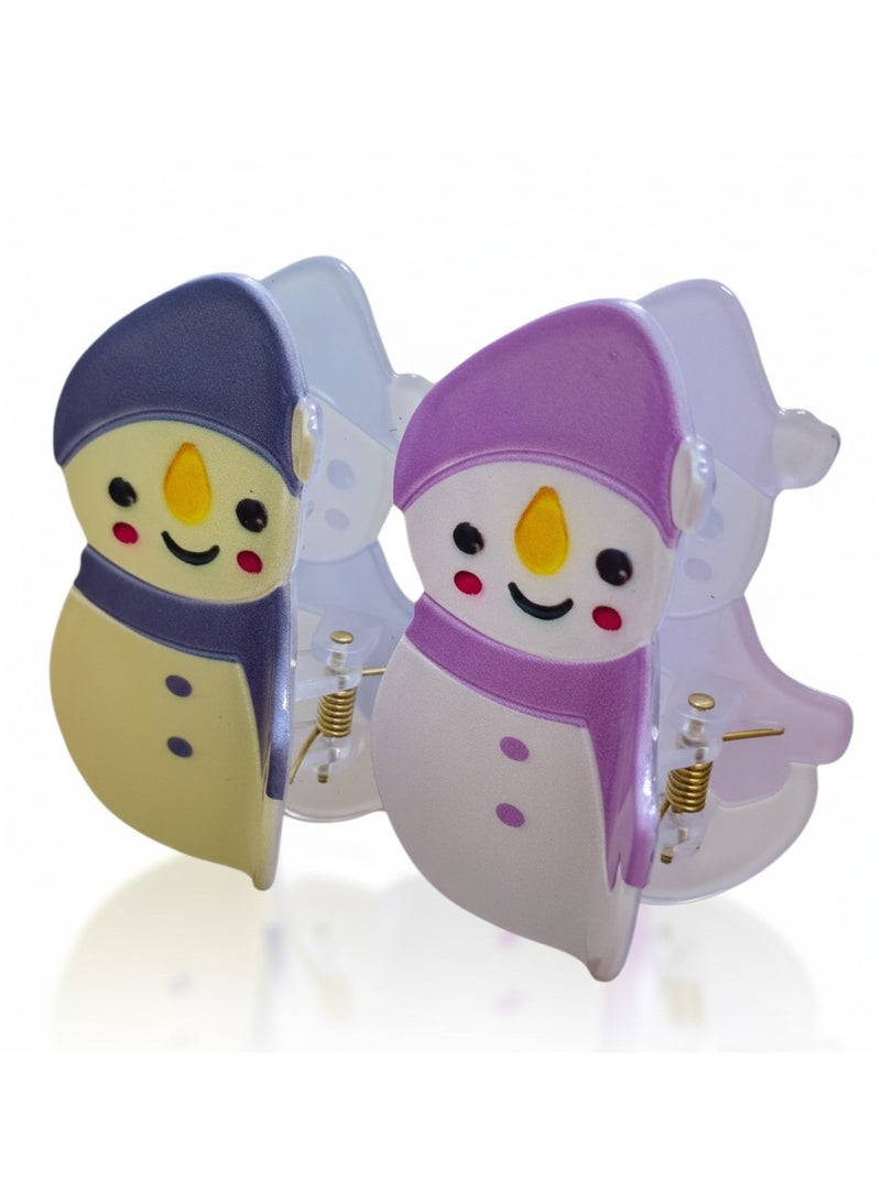 2-Piece Snowman Design Plastic Hair Claw Clips – Mixed Colors for Girls & Women - Image 1