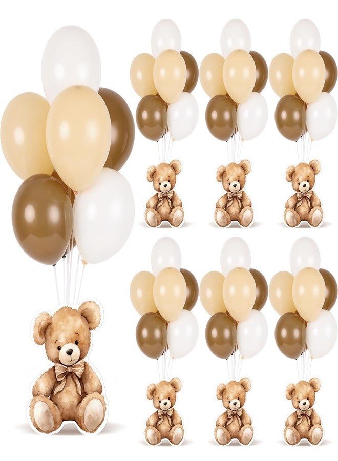 YLOLUL 6 Sets Bear Baby Shower Tables Centerpieces with Balloon Boy Baby Shower Decorations for Bear Theme Gender Reveal Birthday Party Table Decorations Supplies (Brown Bear) - Image 1