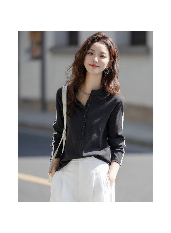 Dme Spring Smart Commute Double-strap Half-zip Long-sleeve Base Layer, Comfortable Stretch Cotton-spandex Women's T-shirt - Image 2