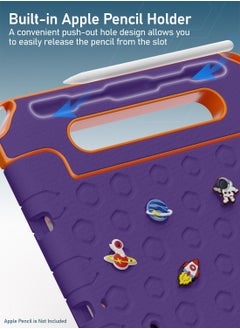 Moxedo Moxedo Rugged Protective EVA Silicone Kids Case Cover, Shockproof DIY 3D Cartoon Pattern with Pencil Holder, Stand and Handle Grip Compatible for Apple iPad 2021 (9th Gen) 10.2 inch (Purple)  - Image 2