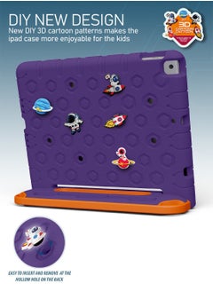 Moxedo Moxedo Rugged Protective EVA Silicone Kids Case Cover, Shockproof DIY 3D Cartoon Pattern with Pencil Holder, Stand and Handle Grip Compatible for Apple iPad 2021 (9th Gen) 10.2 inch (Purple)  - Image 3