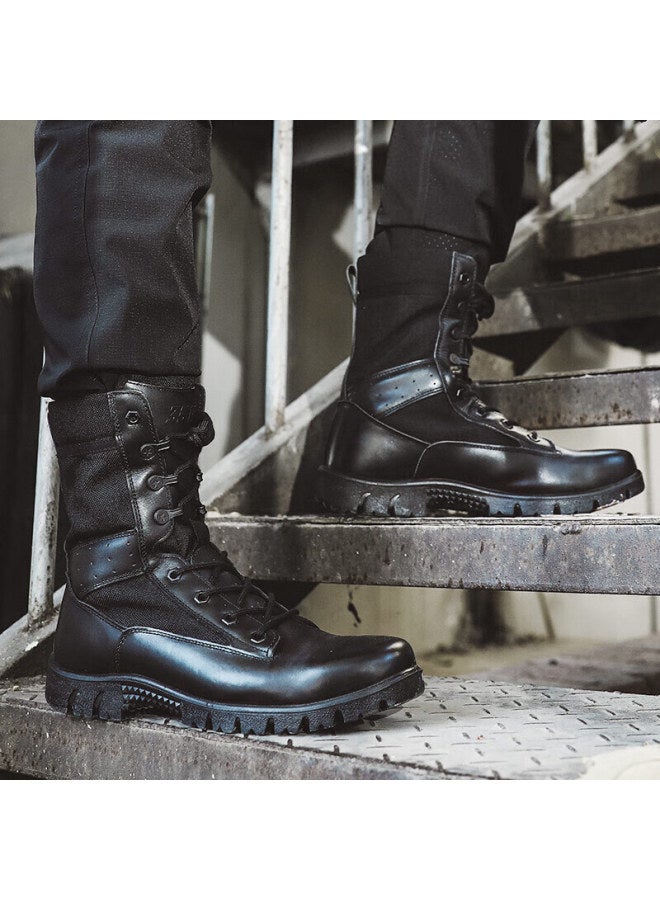 Strongman Qiangren Men's Boots, Puncture-resistant Combat Boots, Jihua 3515 Top-grain Leather High-top Outdoor Training Boots, Black, Size 42 - Image 1