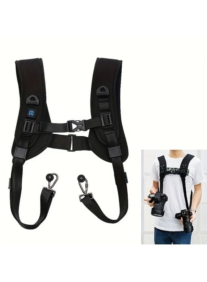 Black Quick Release Double Shoulder Harness Soft Pad Decompression Foam Strap Belt For DSLR Digital Cameras - Image 4